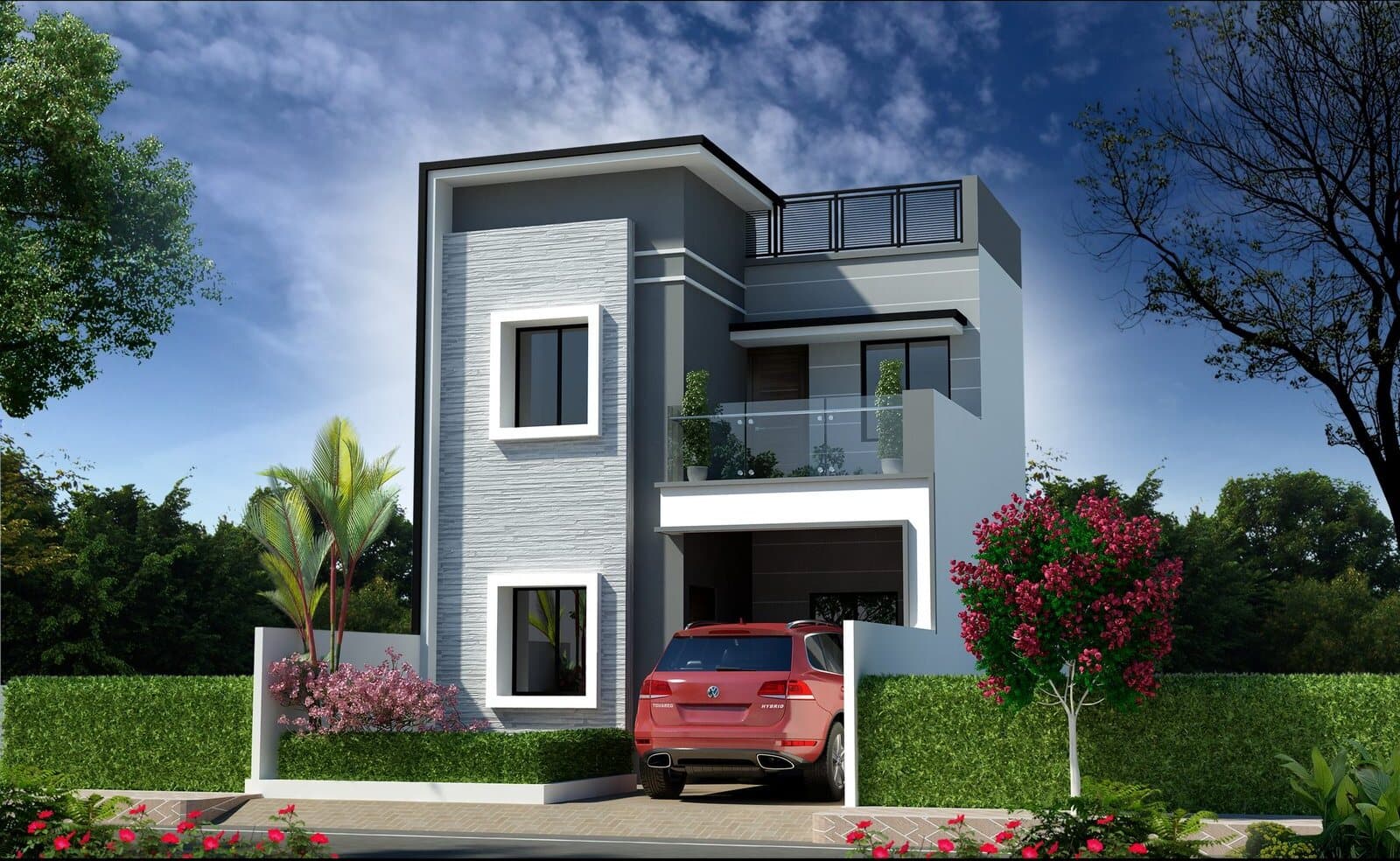 Duplex elevation in grey – Abhinav City, Raipur