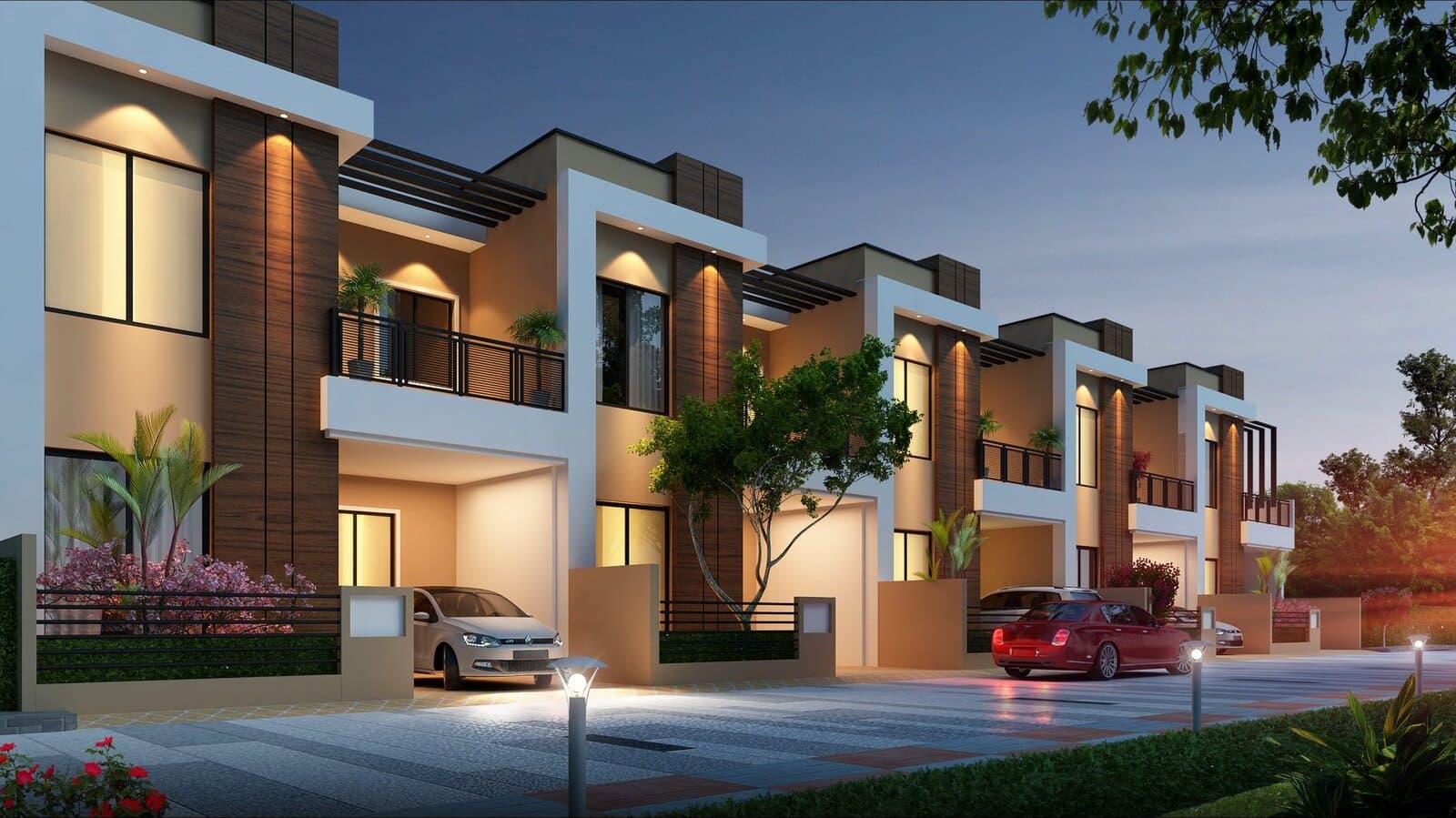 Row houses at dusk – Abhinav City, Raipur