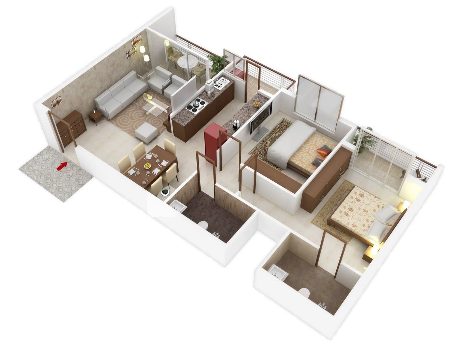 2 BHK layout at Abhinav Sky
